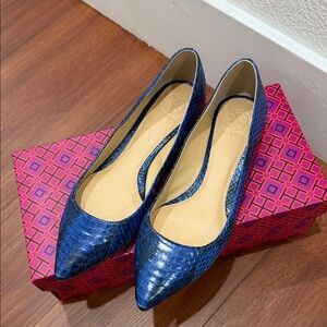 Tory Burch Blue Snakeskin Pattern Women's Flats